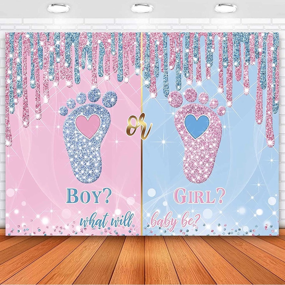 Gender Reveal photo backdrop Sensfun 7x5ft Little Feet NIP never used.